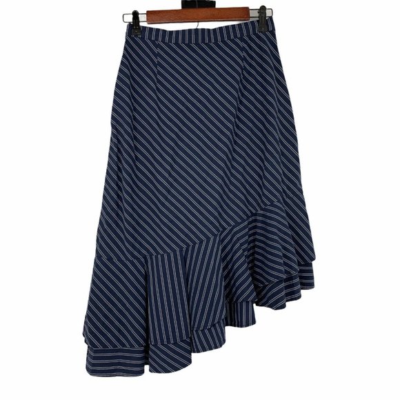 Joie Skirt Womens Size 4 Yenene Blue White Stripe Tiered Ruffle Asymmetrical Hem - Picture 8 of 10